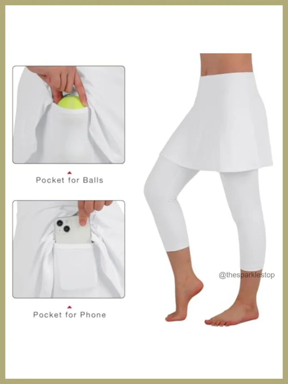 Women's Tennis Skirted Leggings with Pockets Capri Yoga Skort High Waisted